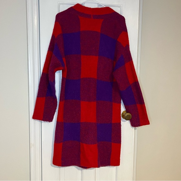 Blank NYC Red & Blue Checkered Cardigan Size Small - Picture 4 of 6